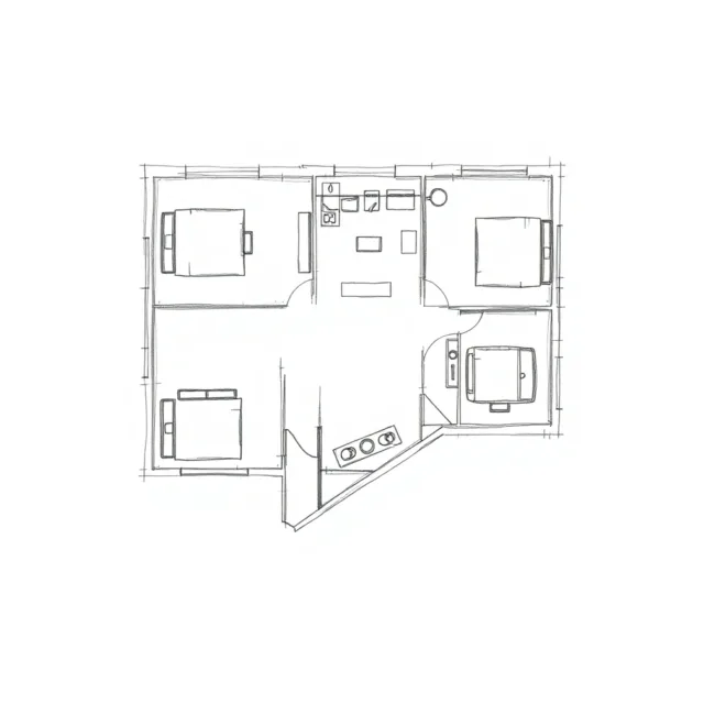 Modern 3 Bedrooms, 2 Bathrooms Floor Plan