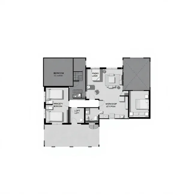 Plan with 4 Bedrooms, Loft, and Workshop