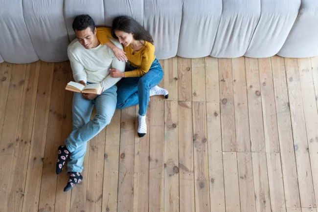 couple on sustainable wood flooring